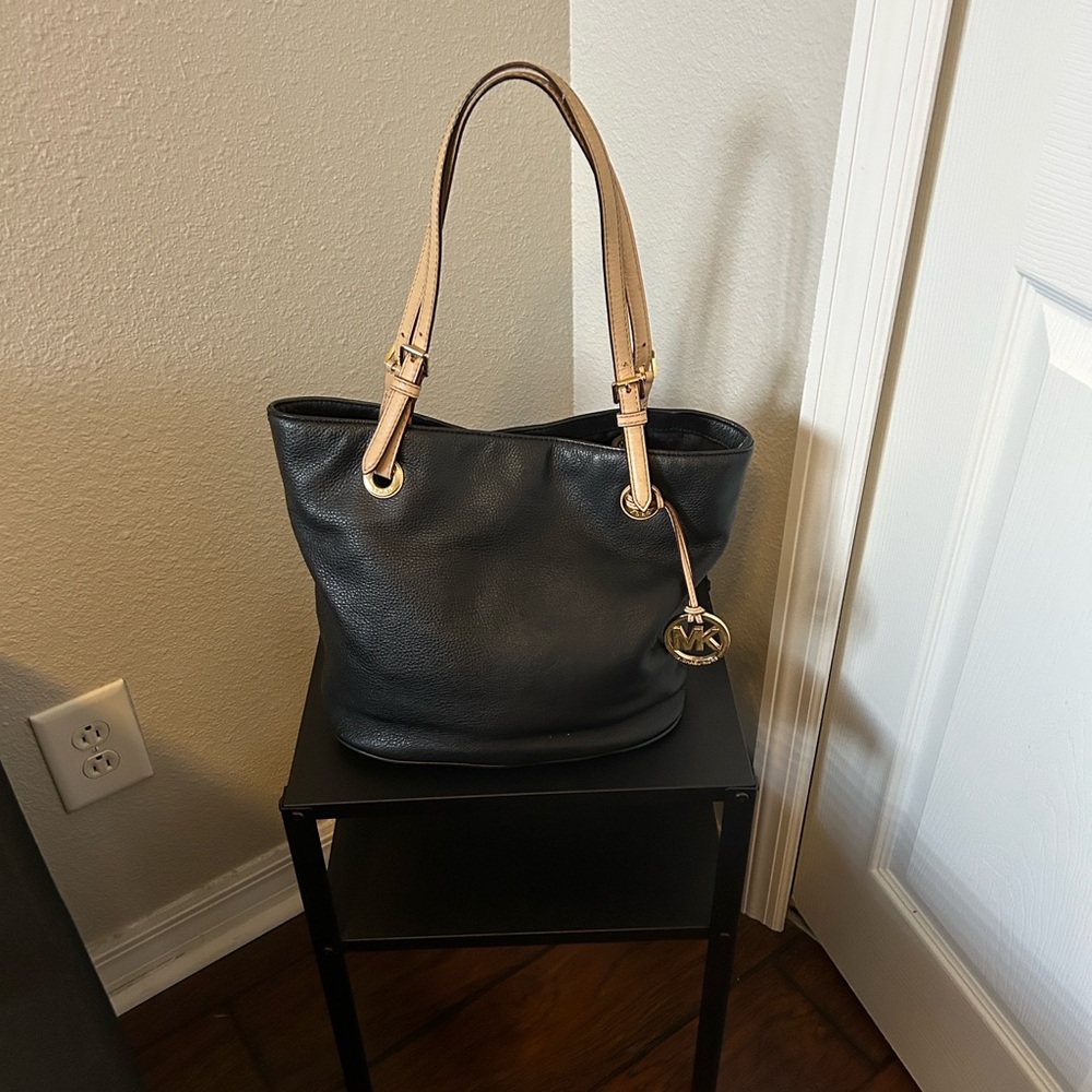 Michael Kors Black and Tan Leather Tote